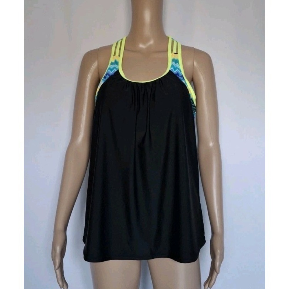women's black‎ and neon yellow Racerback swim tankini top Size L